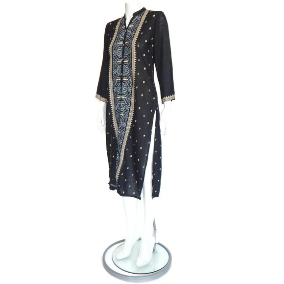 NEW SABHYATA Indian Block Print Dress Black Lotus Boho Slim Fit sz S NWT /5037 - Picture 1 of 8